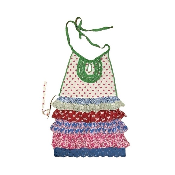 Colorful Tie Back Kitchen Apron with Layered Ruffles and Pearls, Adult Size - Picture 1 of 1